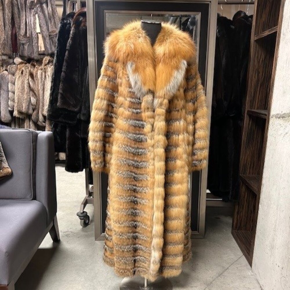 FOX horizontal design w\full red fox shawl collar, was 6995, NOW 1295 - size S